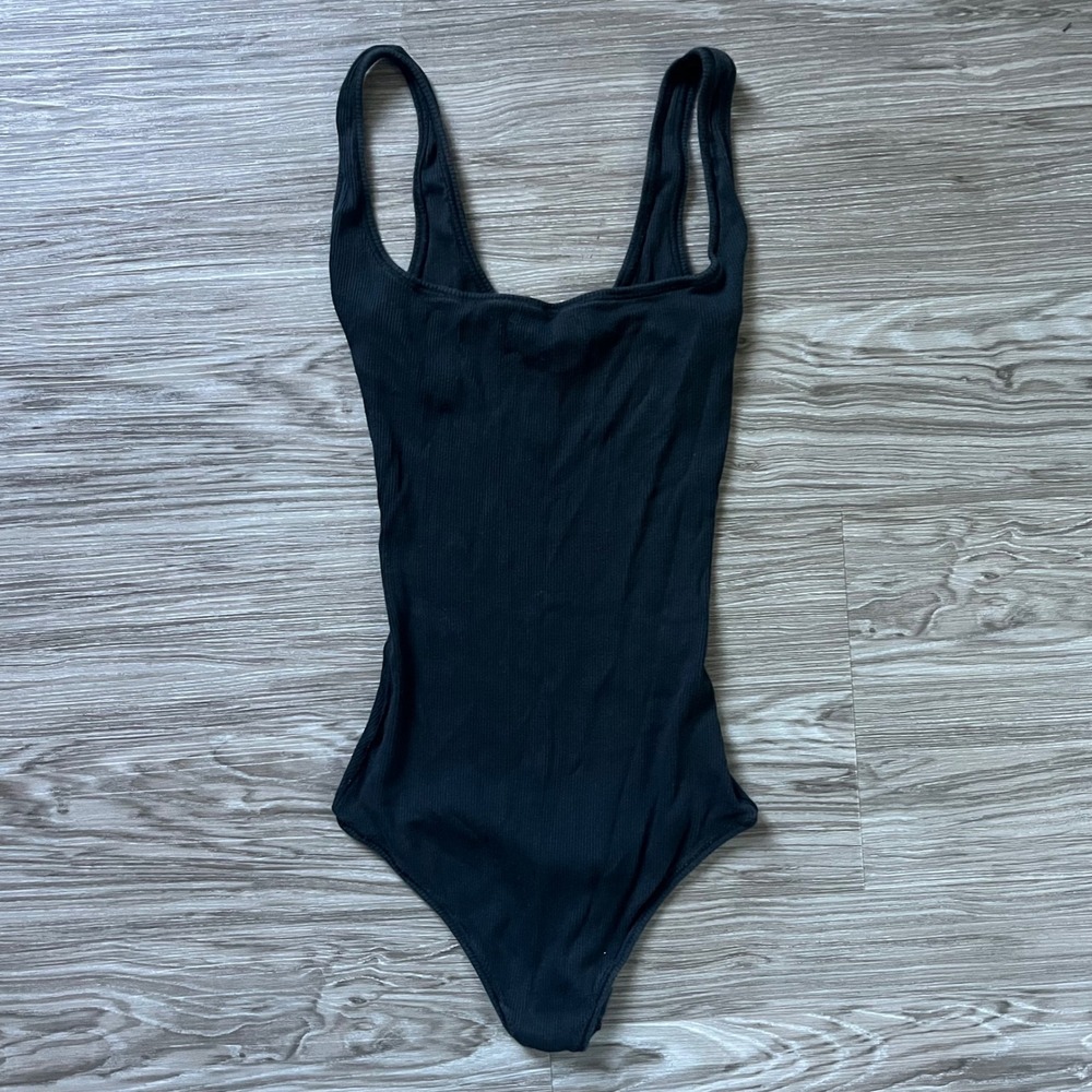 Skims Ribbed Tank Bodysuit Black Sleeveless Scoop Neck XS